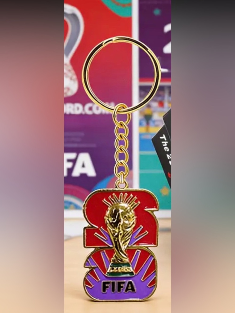 Gold Tone w/Purple/Red Alloy 2026 World Cup FIFA Keychain Pendant NEW